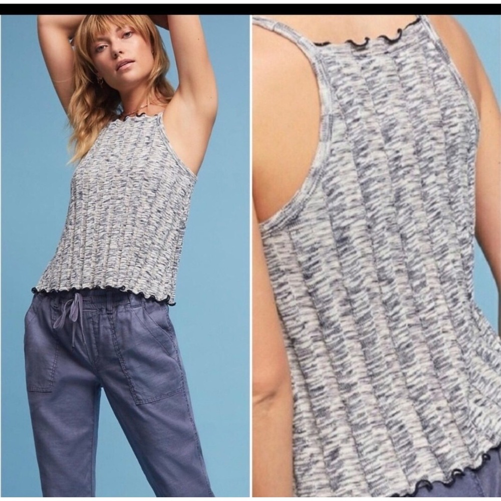 Anthropologie Akemi + Kin Kaden sweater knit lettuce edge tank black white Small
